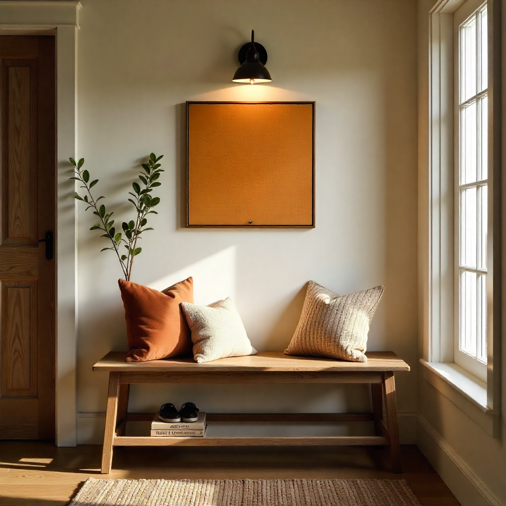 Bench Styled with Farmhouse Lighting