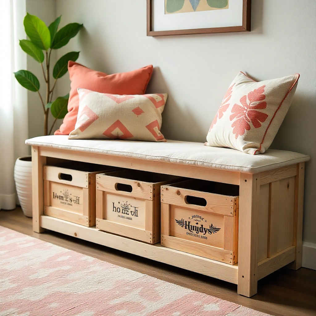 Bench with Sliding Crates for Storage