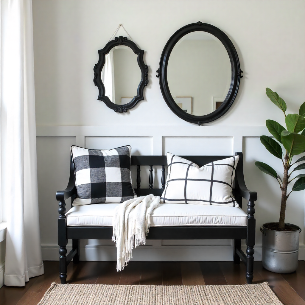 Black and White Farmhouse Bench