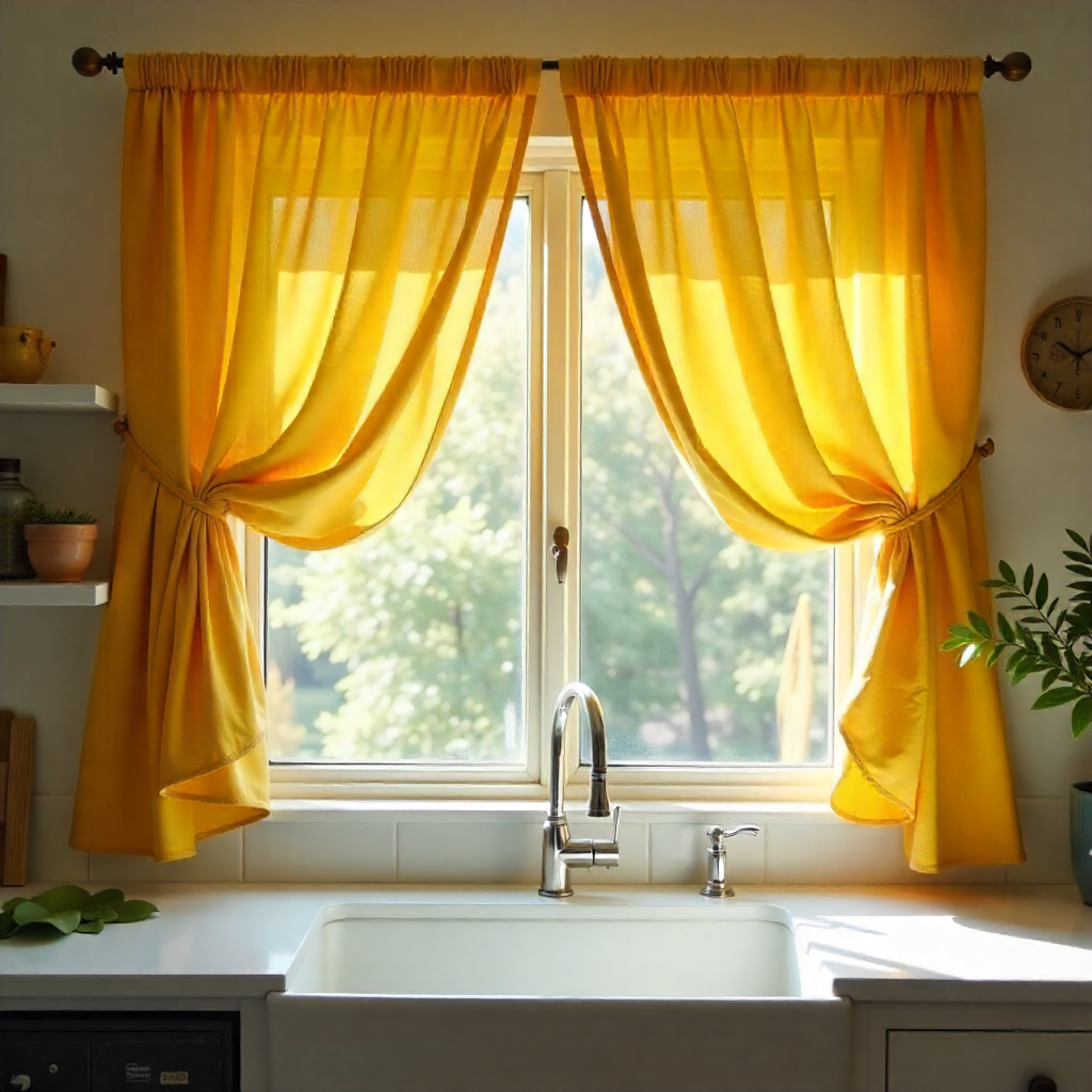 Bright Yellow Above Sink Curtains