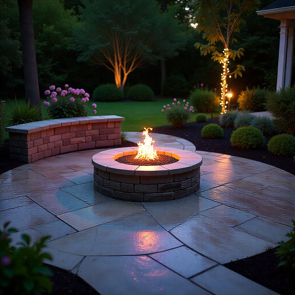 Circular Patio with Backyard Fire Pit in the Center