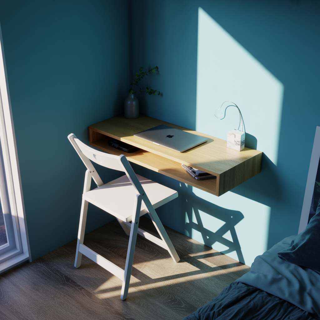 Compact Floating Shelves as Desks