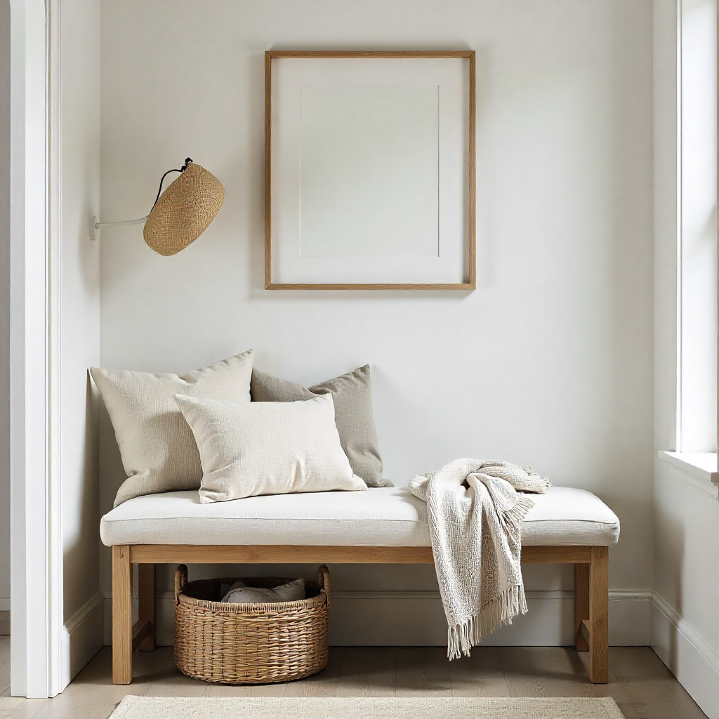 Cushioned Bench with Neutral Textiles