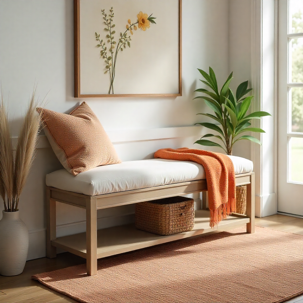 Farmhouse Bench with Layered Rugs