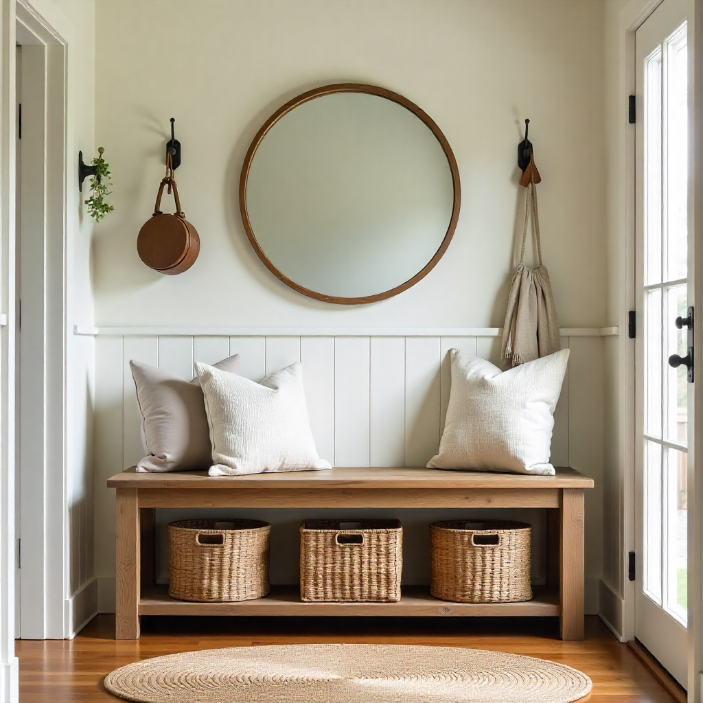 Farmhouse Entryway Bench Decor: 20 Stunning Ideas to Style Your Space 16 Farmhouse Entryway Bench Decor