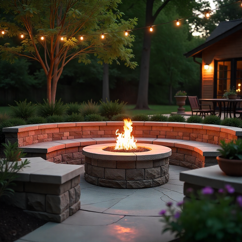 Fire Pit with Stone Benches