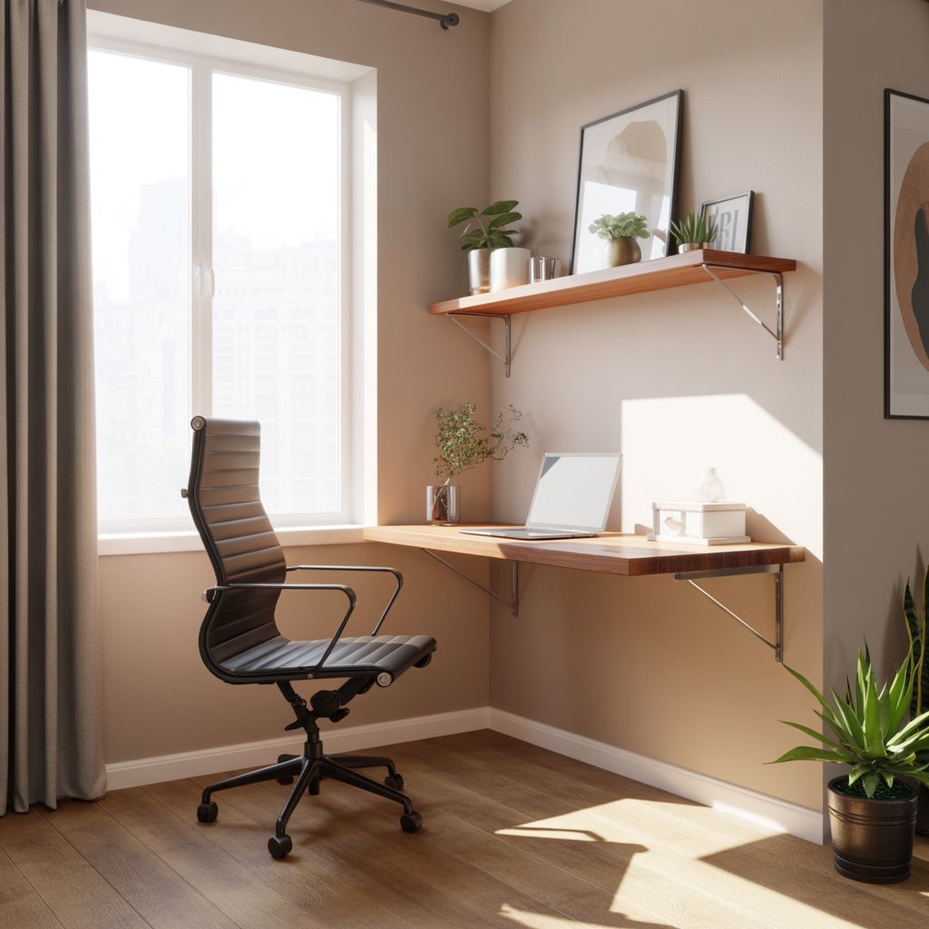 Best 15 Living Room Office Ideas to Maximize Space 1 Using a Floating Desk Against the Wall