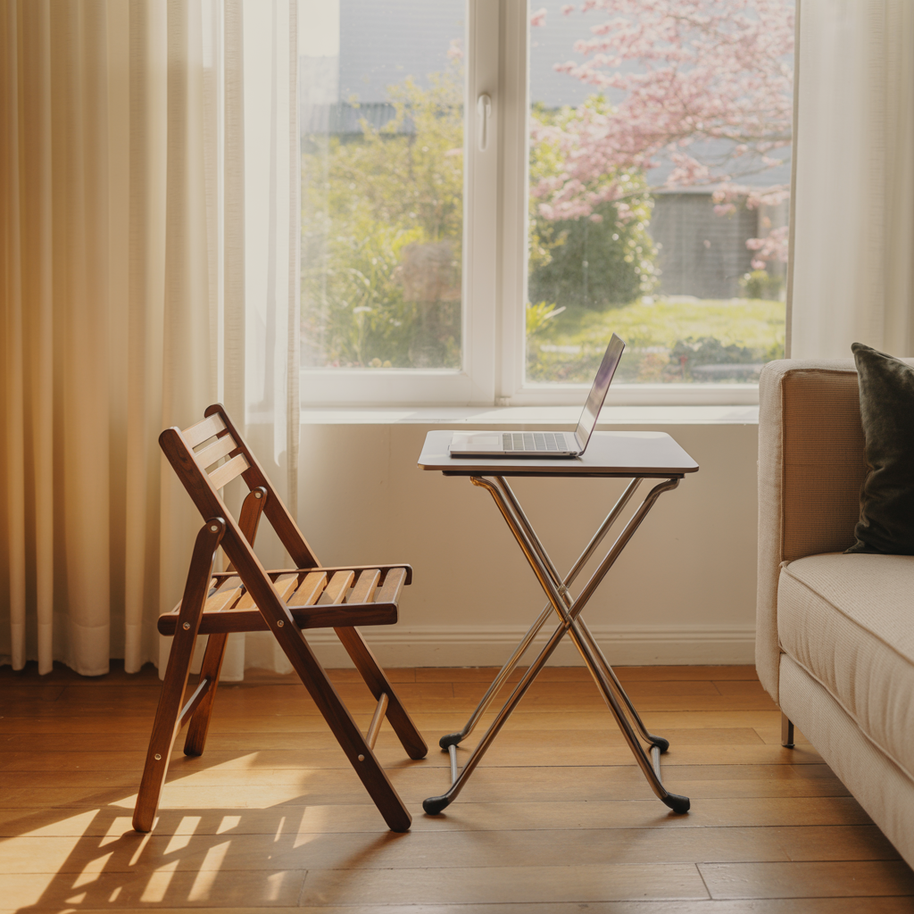 Best 15 Living Room Office Ideas to Maximize Space 9 Incorporating a Foldable Desk and Chair