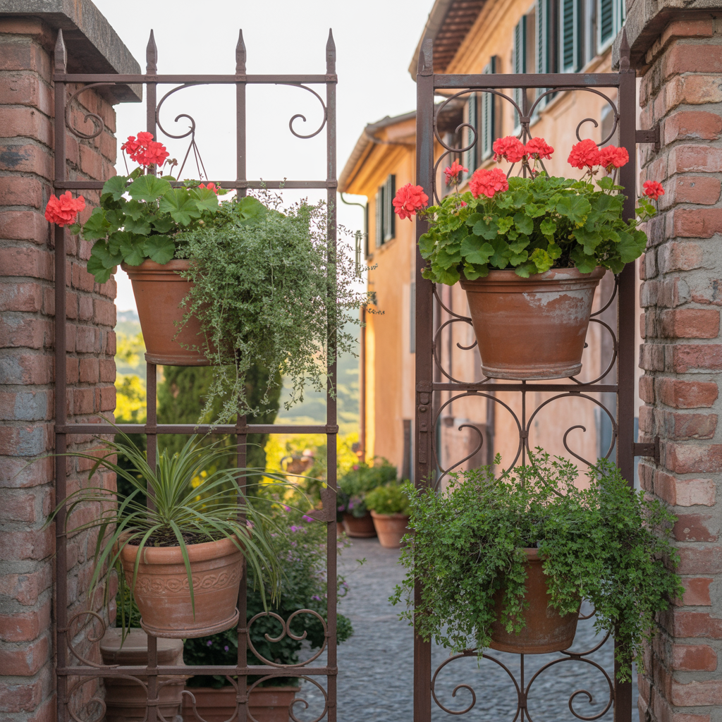 Gate with Hanging Planters