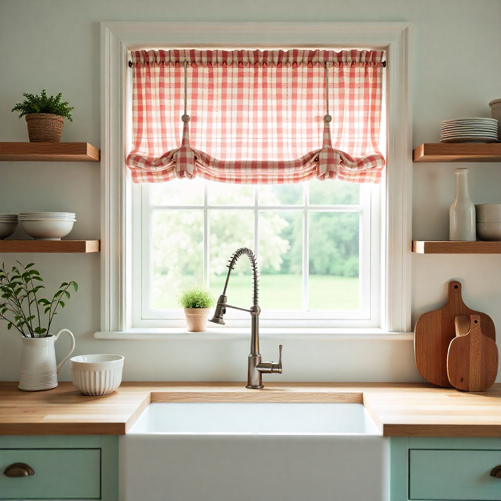 Gingham and Plaid Above Sink Curtains