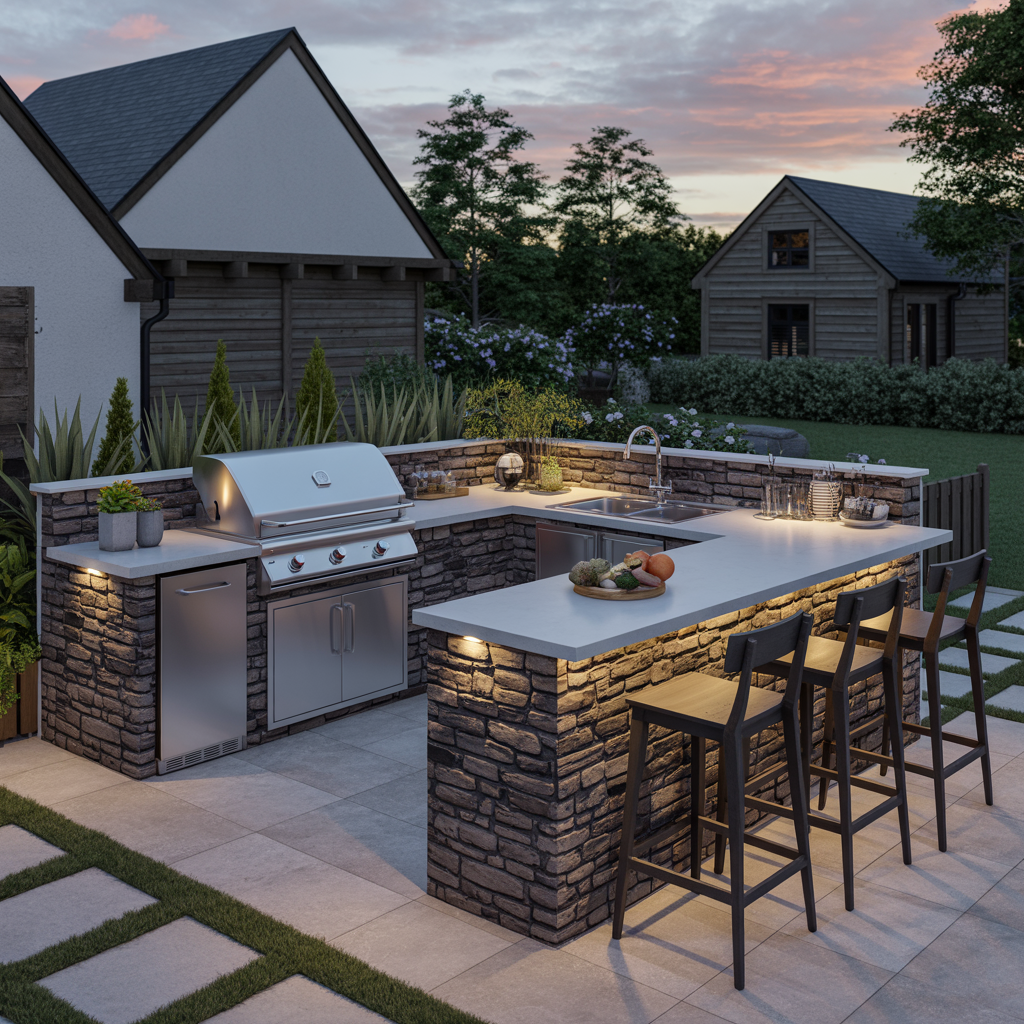 15 Best Outdoor Kitchen Ideas for Stylish Backyards 2 L-Shaped Outdoor Kitchen