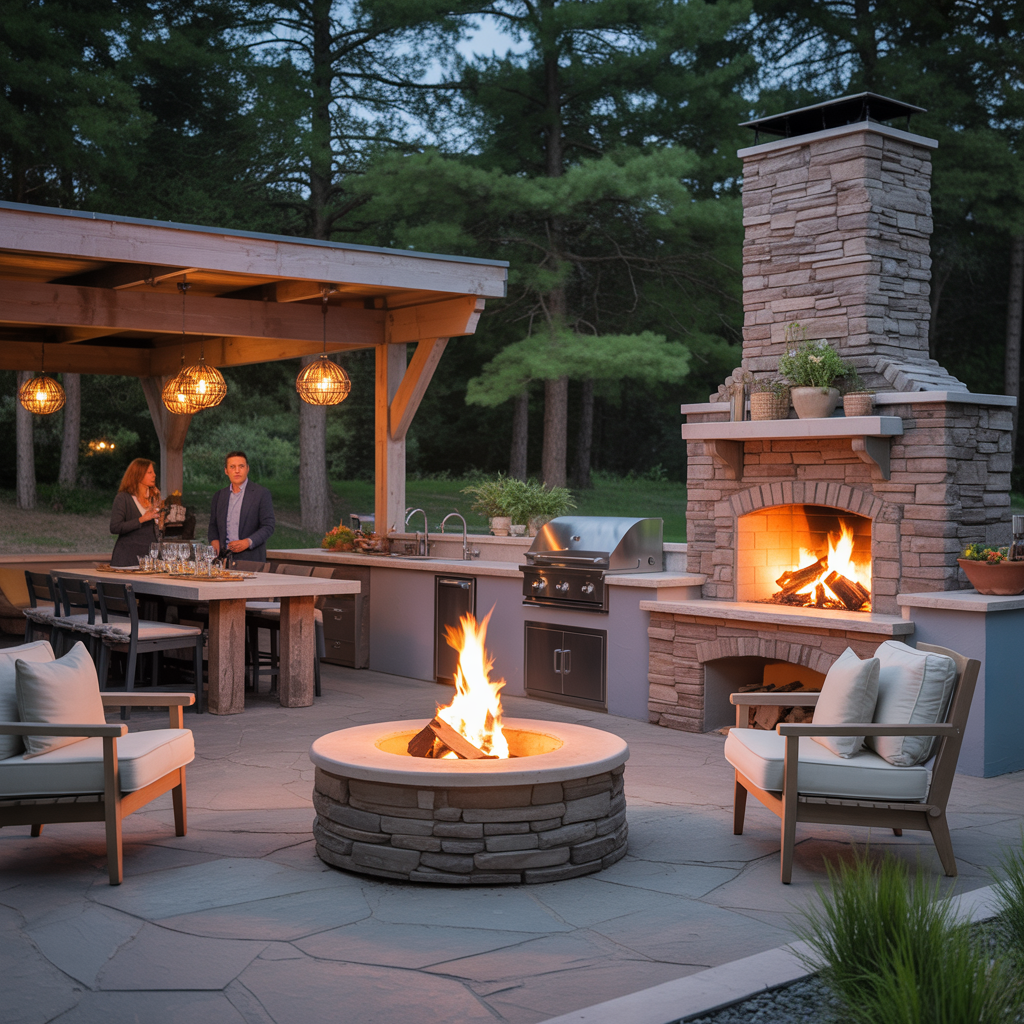 15 Best Outdoor Kitchen Ideas for Stylish Backyards 13 Outdoor Kitchen with Fireplace or Fire Pit