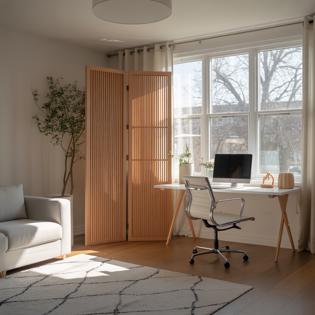 Best 15 Living Room Office Ideas to Maximize Space 12 Using Room Dividers for Work Boundaries