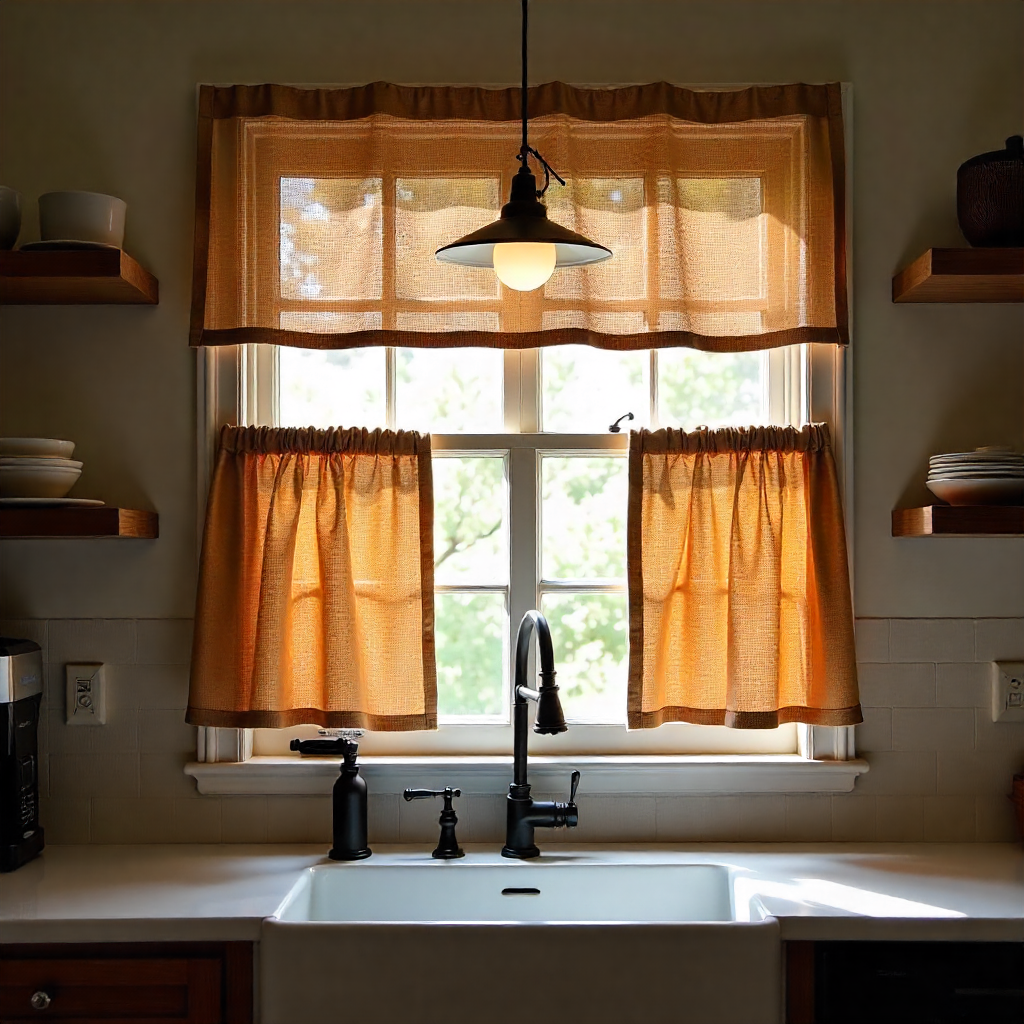 Rustic Burlap Above Sink Curtains