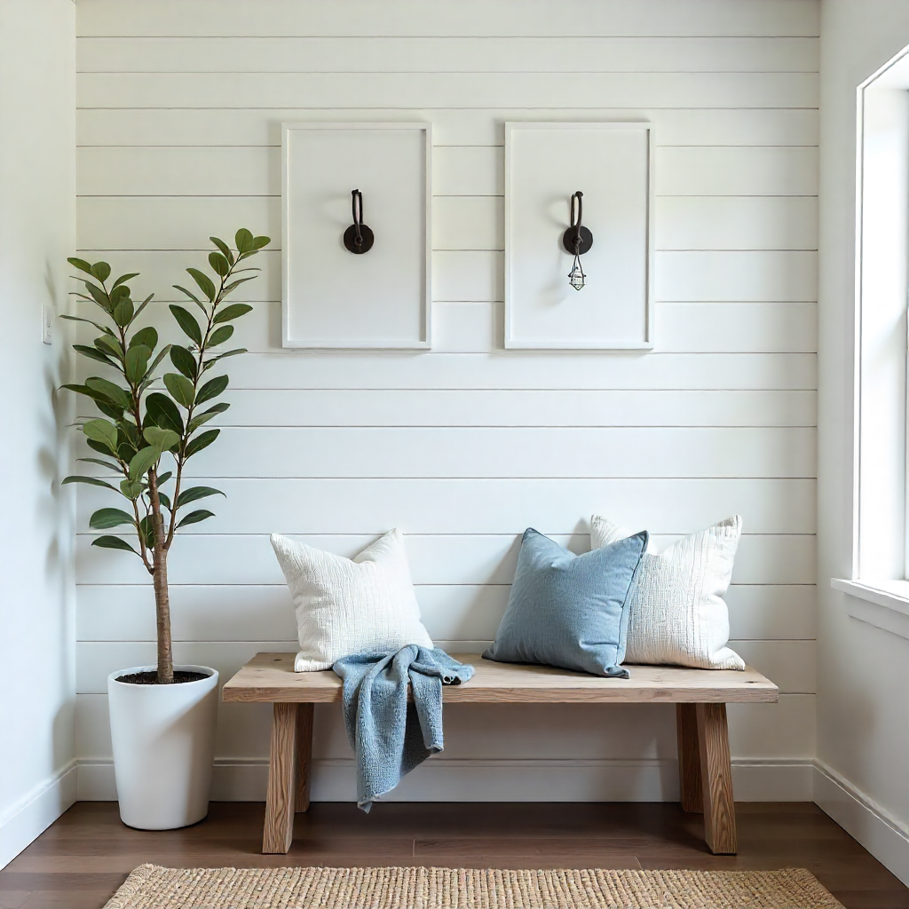Shiplap Backdrop with Farmhouse Bench