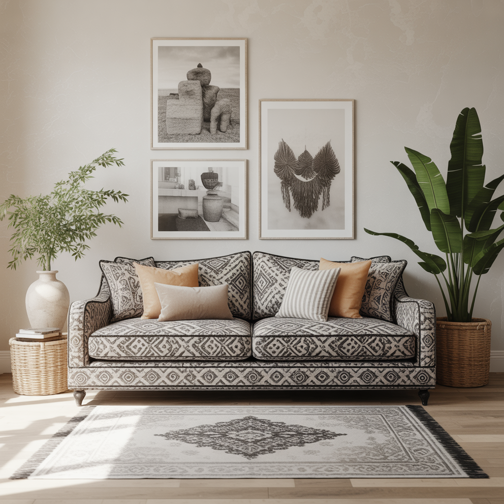 Boldly Patterned Couch as a Focal Point