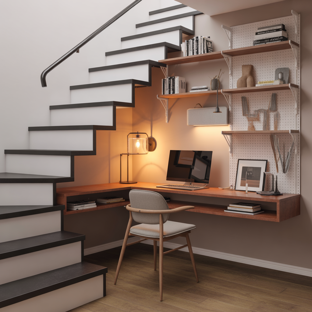 Floating Desk Design for Under Stairs Study Space