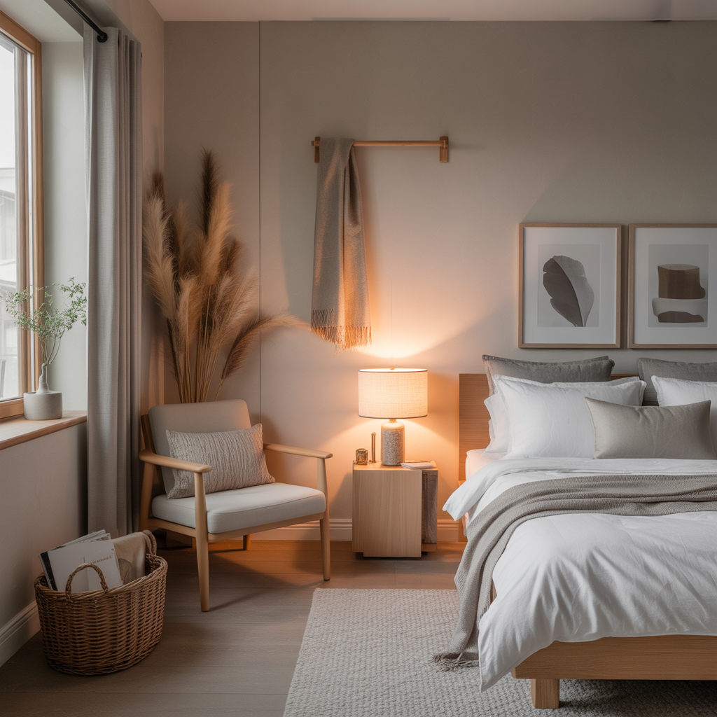 A Calming Reading Nook in Japandi Bedroom