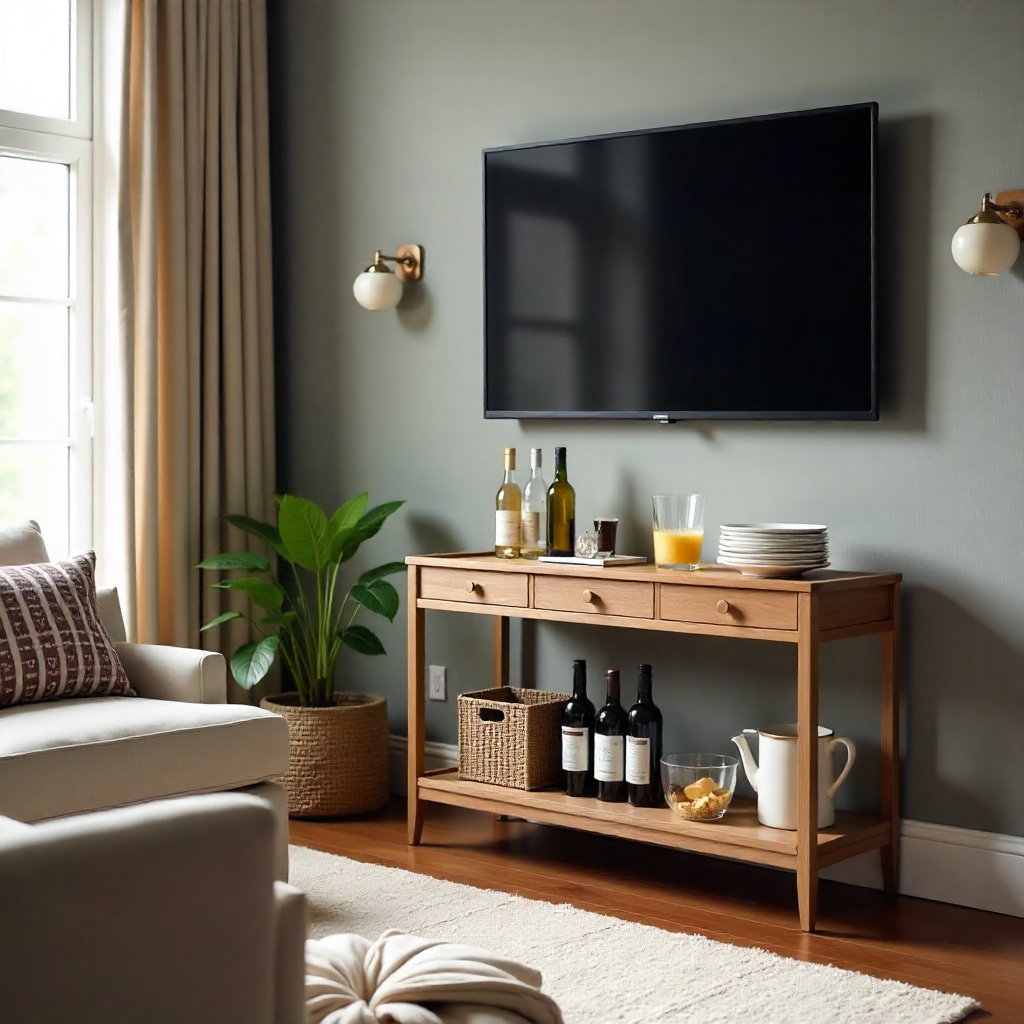 Cozy TV Room: 20 Ideas to Create the Perfect Entertainment Haven 19 Add a Bar Cart or Snack Station