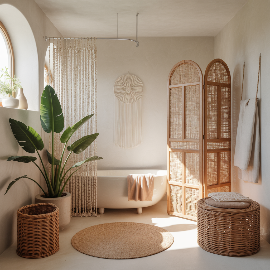 Boho Bathroom: 22 Creative Ideas for a Relaxed and Stylish Space 20 Beaded Curtains or Dividers