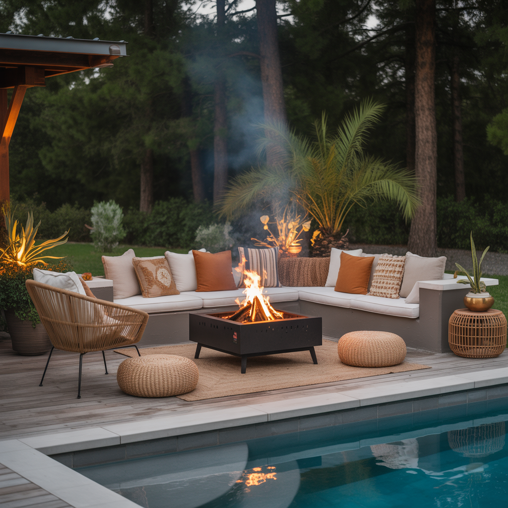 Boho Pool Area : 15 Stunning Ways to Transform Your Backyard Oasis 5 Build a Cozy Fire Pit Corner