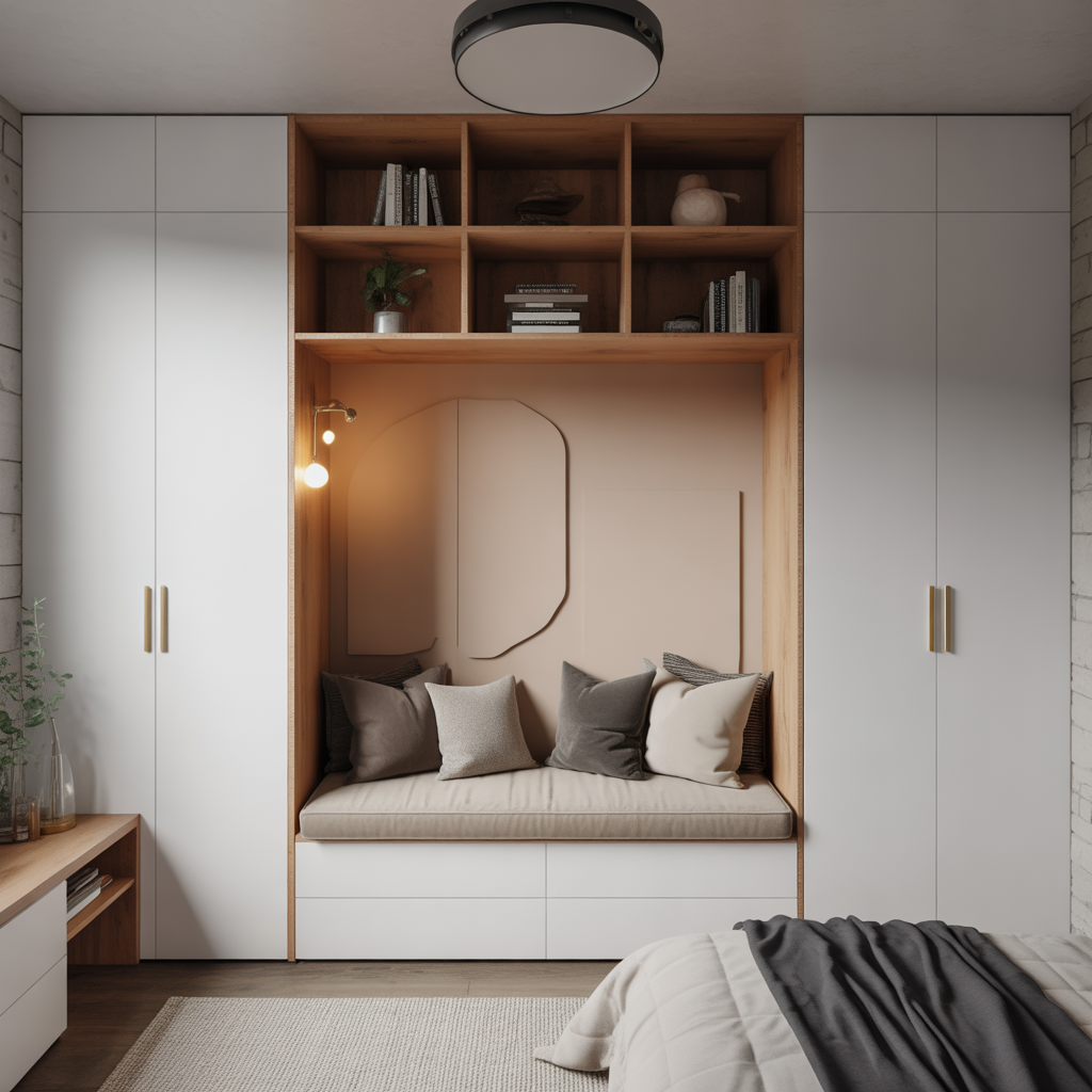 Small Bedroom Sitting Area: 15 Creative Ideas to Maximize Comfort and Style 14 Built-In Wall Niche with Seating