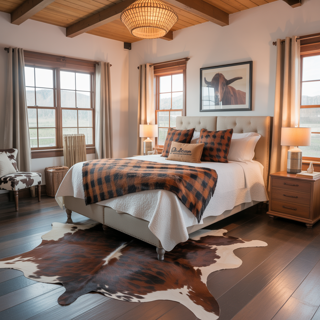 Western Ranch Bedroom:20 Inspiring Ideas to Create a Cozy Rustic Retreat 8 Cowhide Rugs and Animal Prints