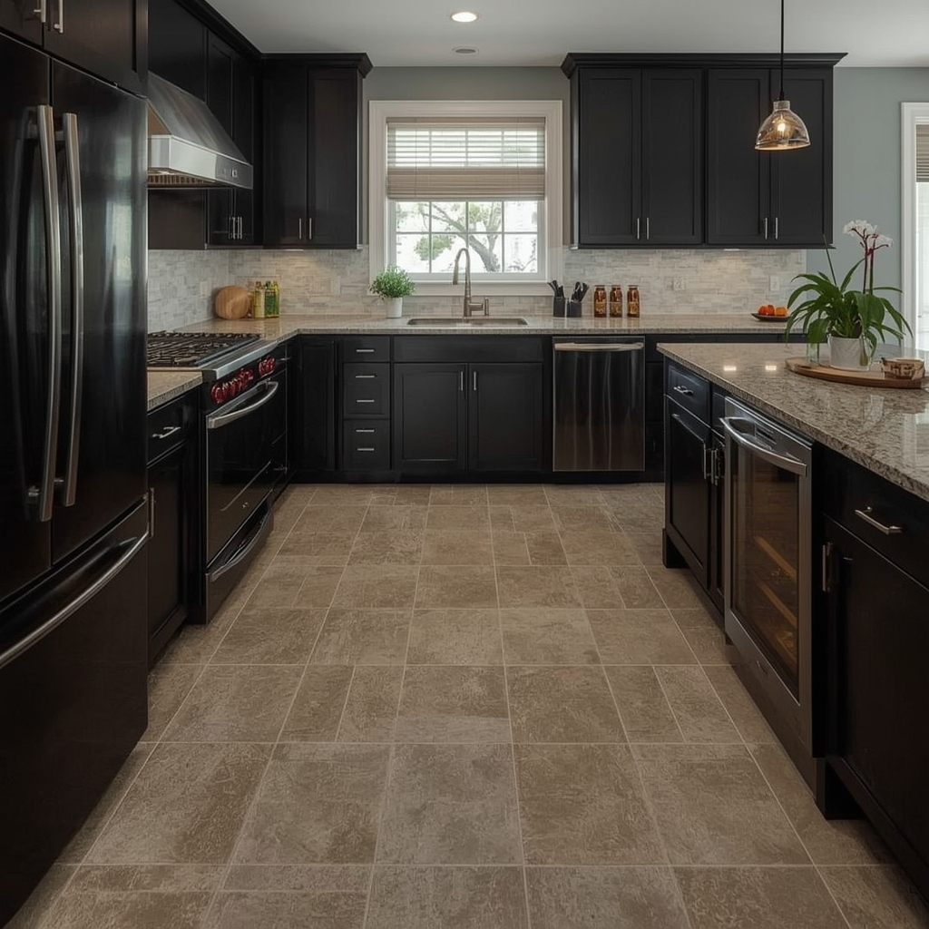 Black Japandi Kitchen: 25 Ideas for a Sophisticated Minimalist Space 21 Ceramic Tile Flooring with Earthy Tones