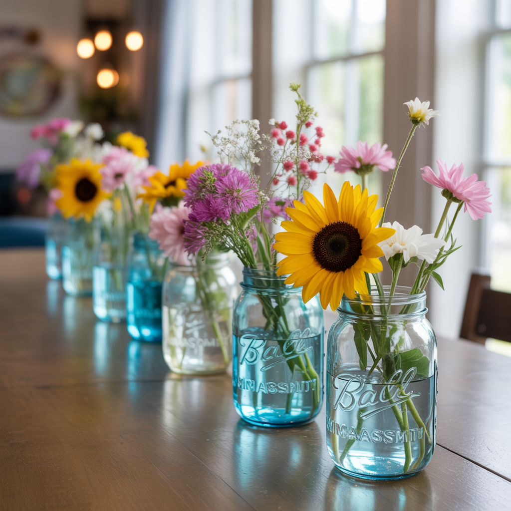Colorful Mason Jar Arrangements