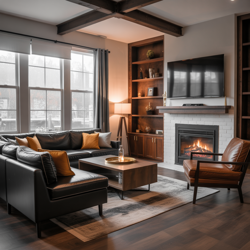 Adult Game Room: 18 Detailed Ideas for the Perfect Entertainment Space 14 Cozy Lounge with Fireplace