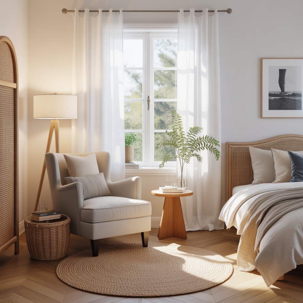 Summer Bedroom: 14 Detailed Ideas for a Cool and Relaxing Space 12 Creating a Breezy Summer Reading Nook