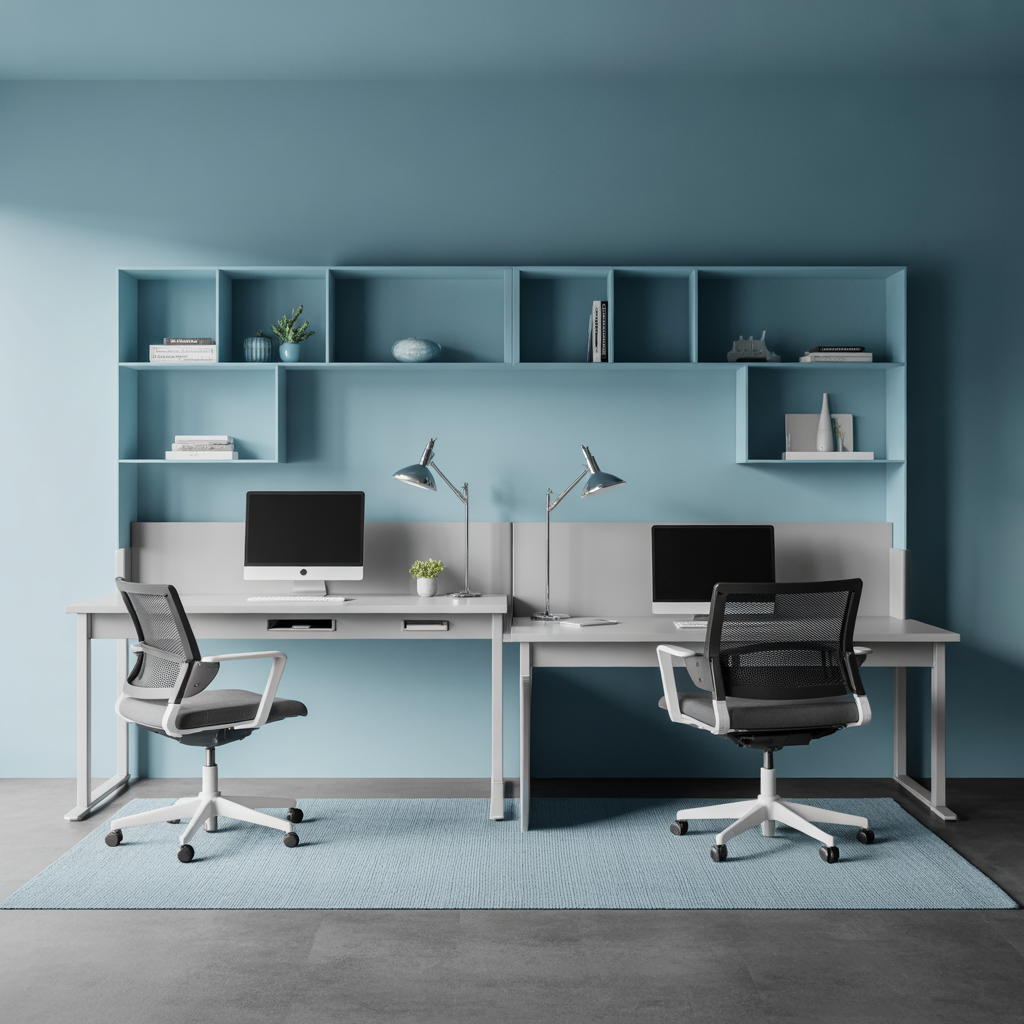 Small Home Office Double Desk :15 Ideas for smart and Productivity Style 8 Double Desk with Different Heights