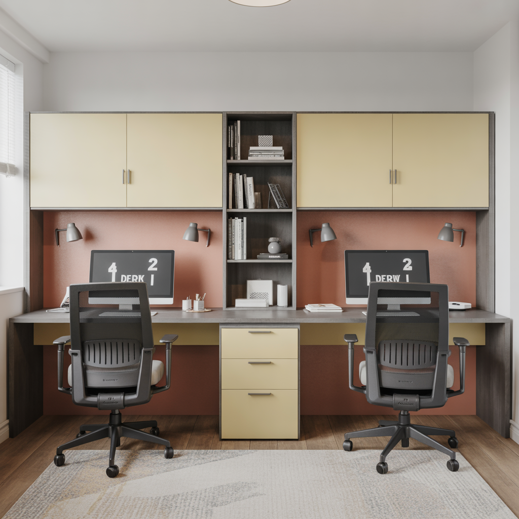 Small Home Office Double Desk :15 Ideas for smart and Productivity Style 4 Double Desk with Shared Storage in the Middle
