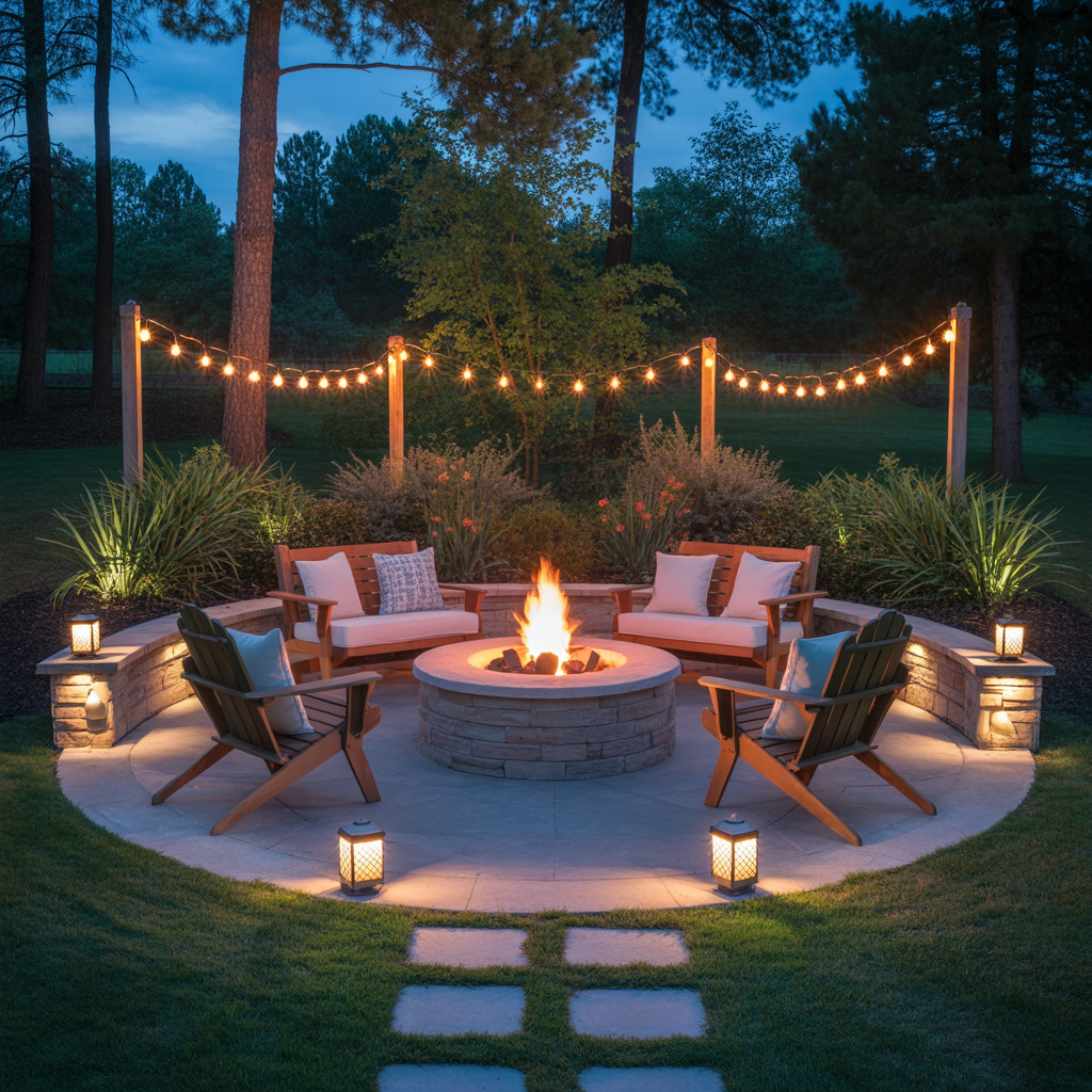 Fire Pit Surrounded by Decorative Lighting