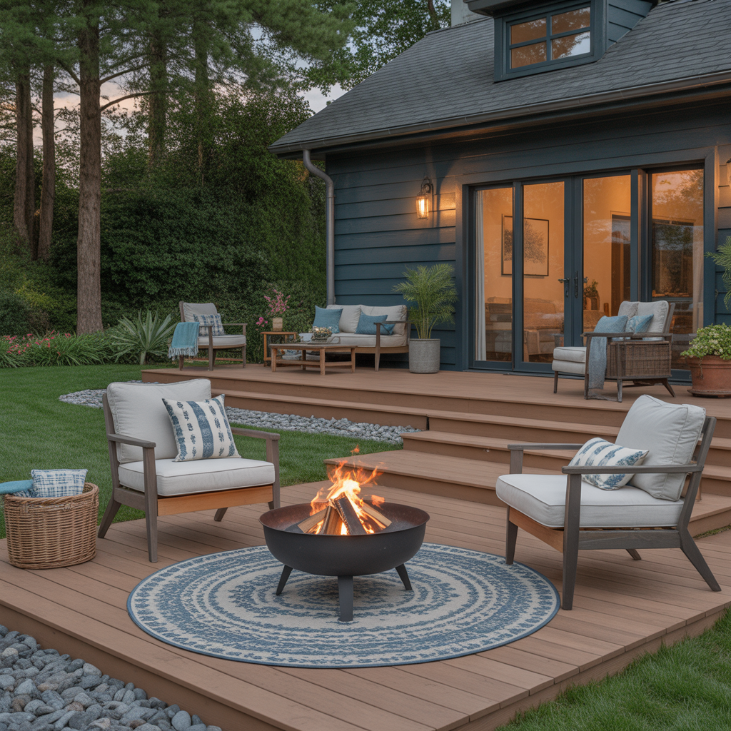 Fire Pit on a Wooden Deck