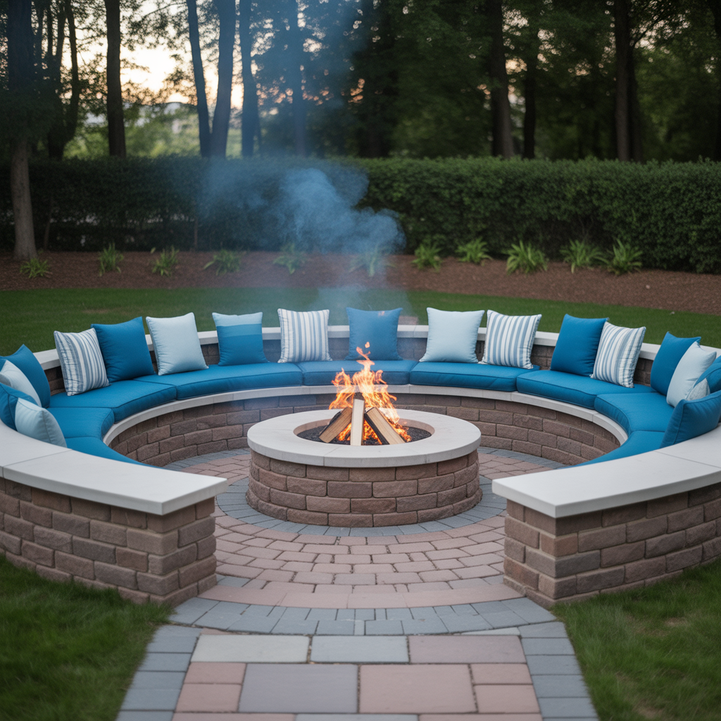 Fire Pit with Built-In Circular Bench