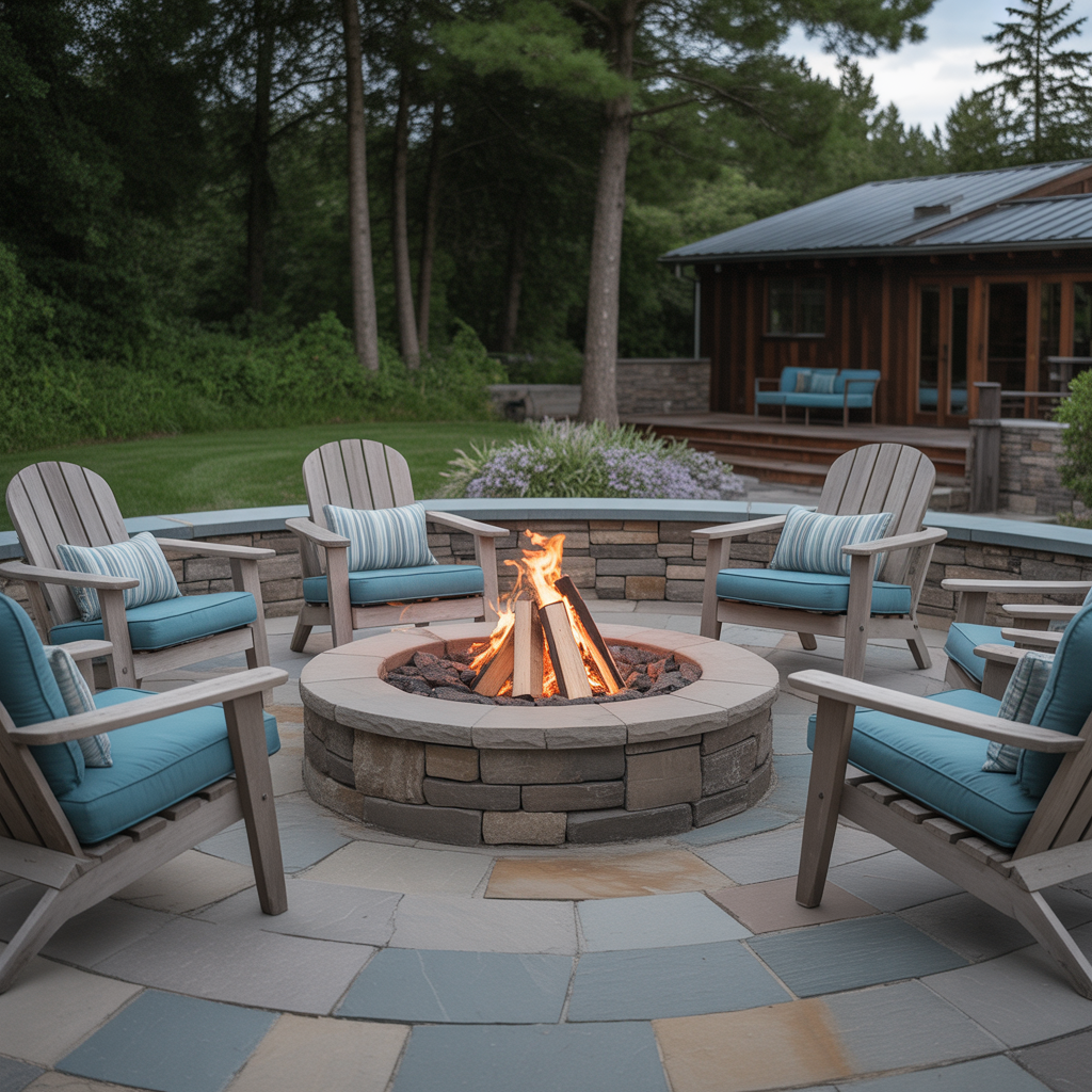 Fire Pit with Mixed Materials Design