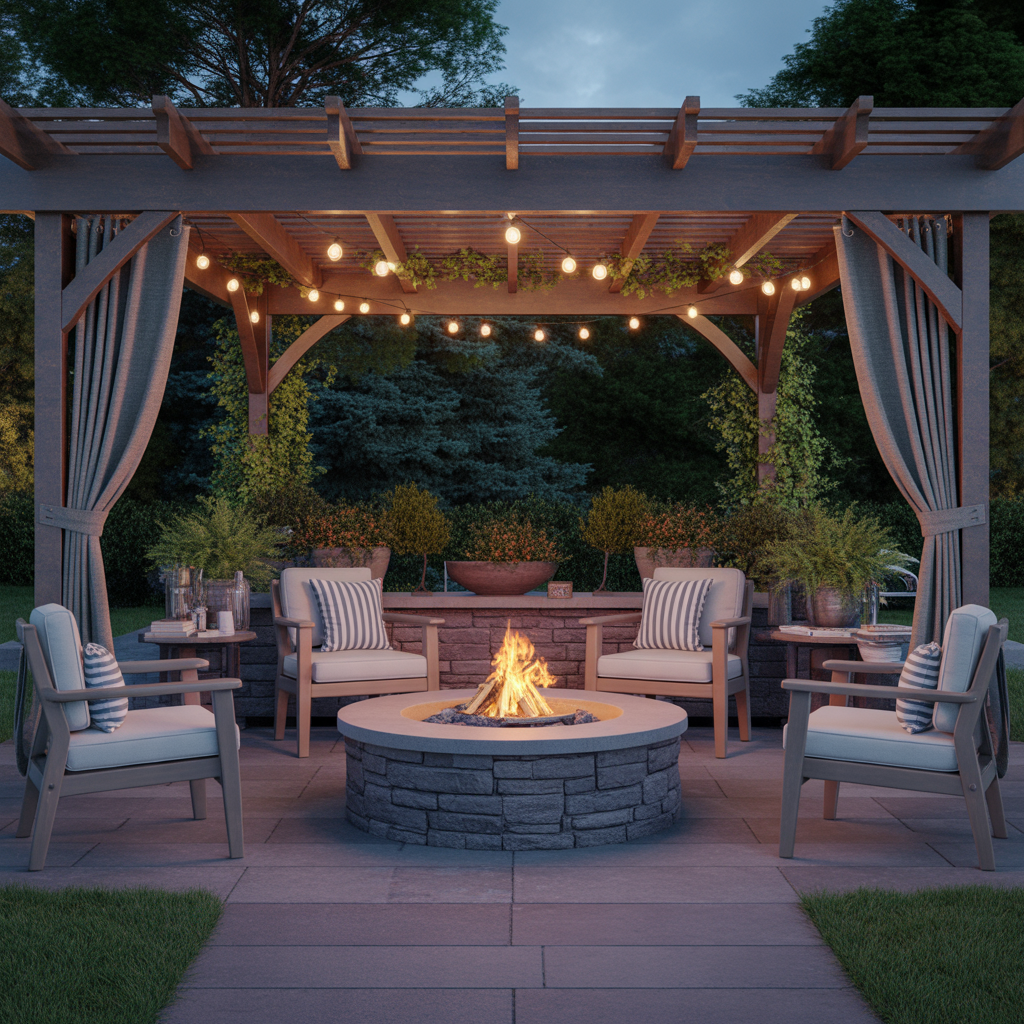 Fire Pit with Pergola Cover