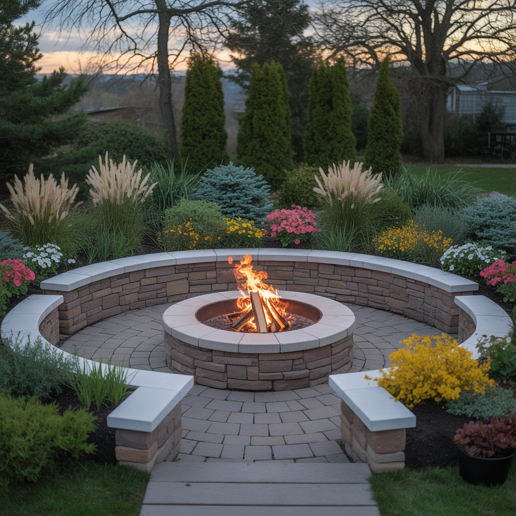 Fire Pit with Seasonal Plantings
