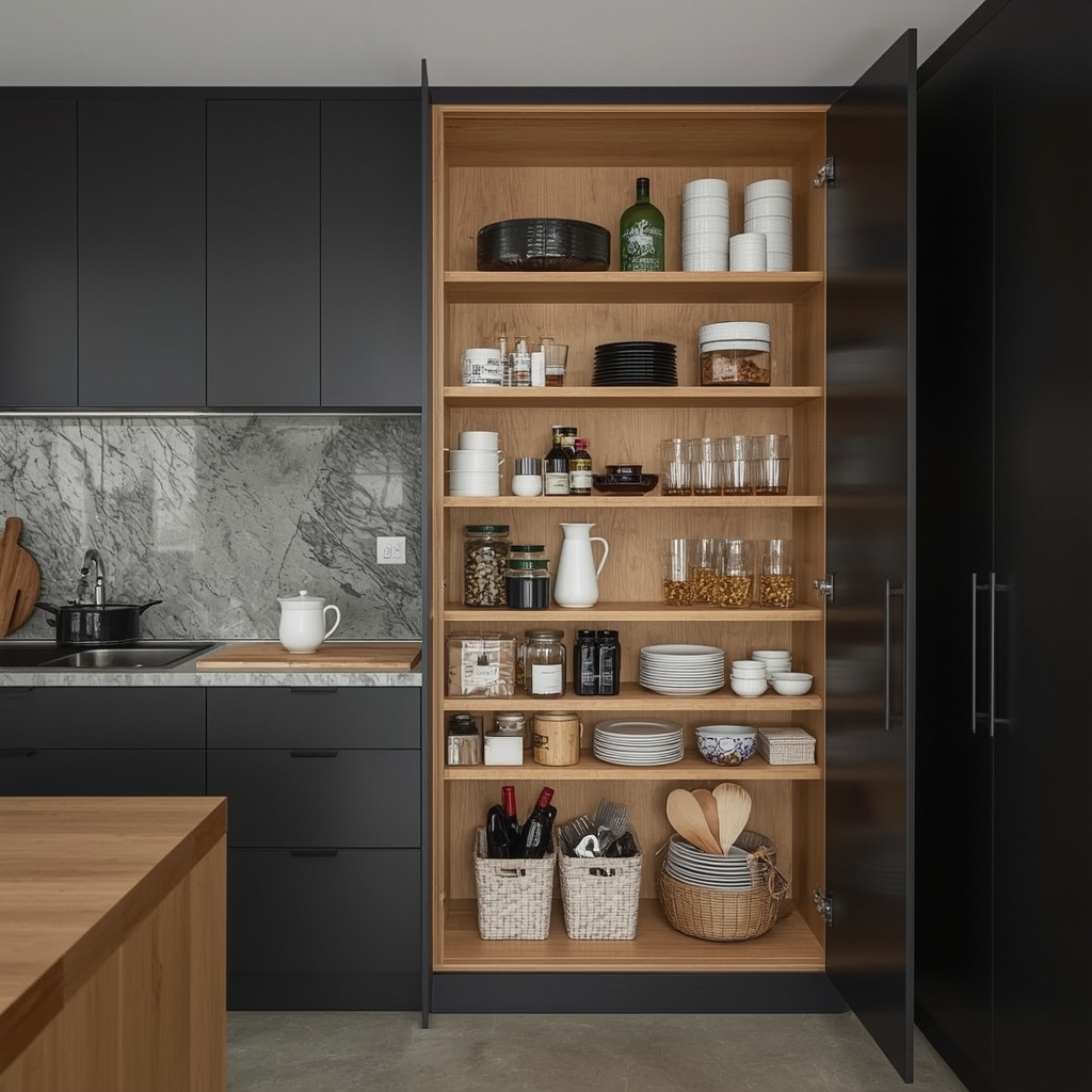 Black Japandi Kitchen: 25 Ideas for a Sophisticated Minimalist Space 14 Functional Storage Solutions