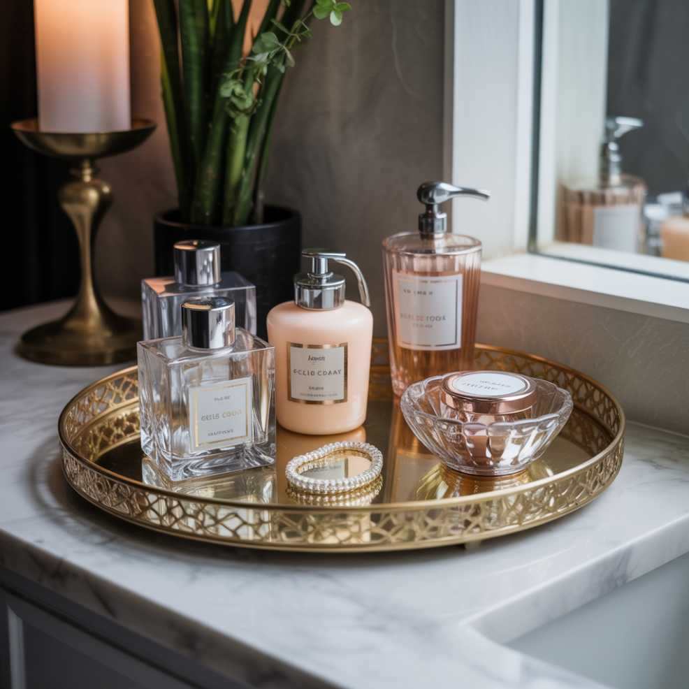 Bathroom Tray Decor: 16 Inspiring Ideas to Elevate Your Space 5 Glamorous Touch with Metallic Trays