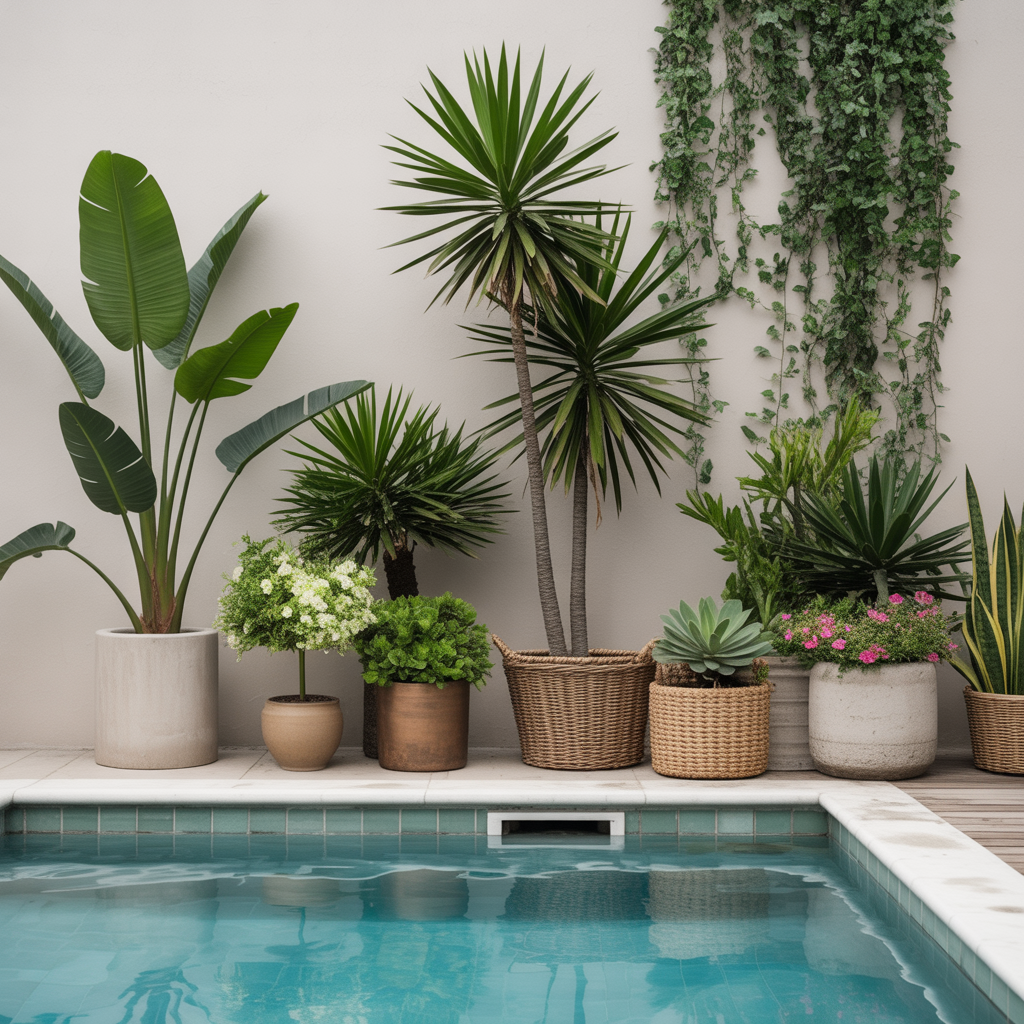 Boho Pool Area : 15 Stunning Ways to Transform Your Backyard Oasis 10 Incorporate Greenery and Potted Plants