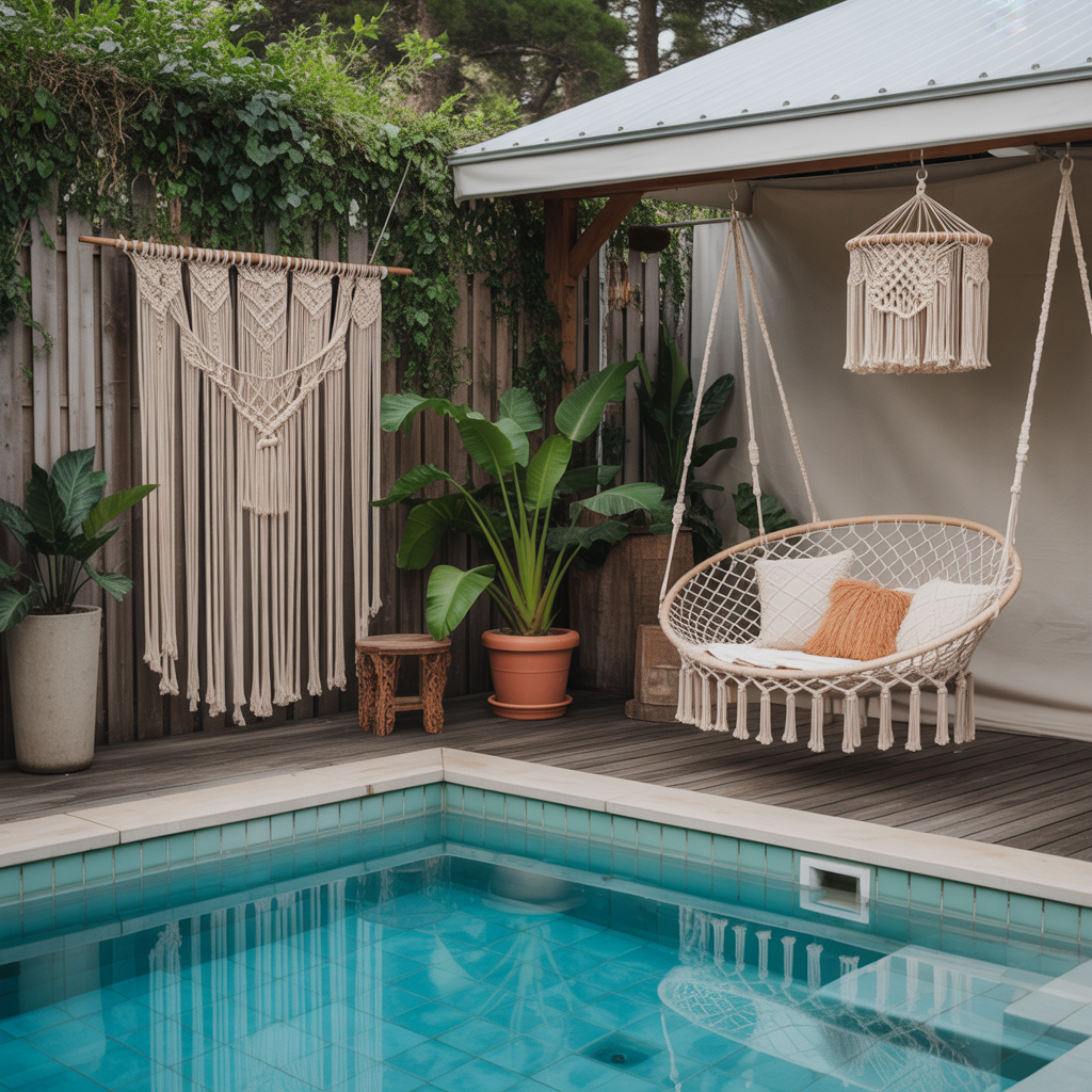 Boho Pool Area : 15 Stunning Ways to Transform Your Backyard Oasis 4 Incorporate Macramé Décor