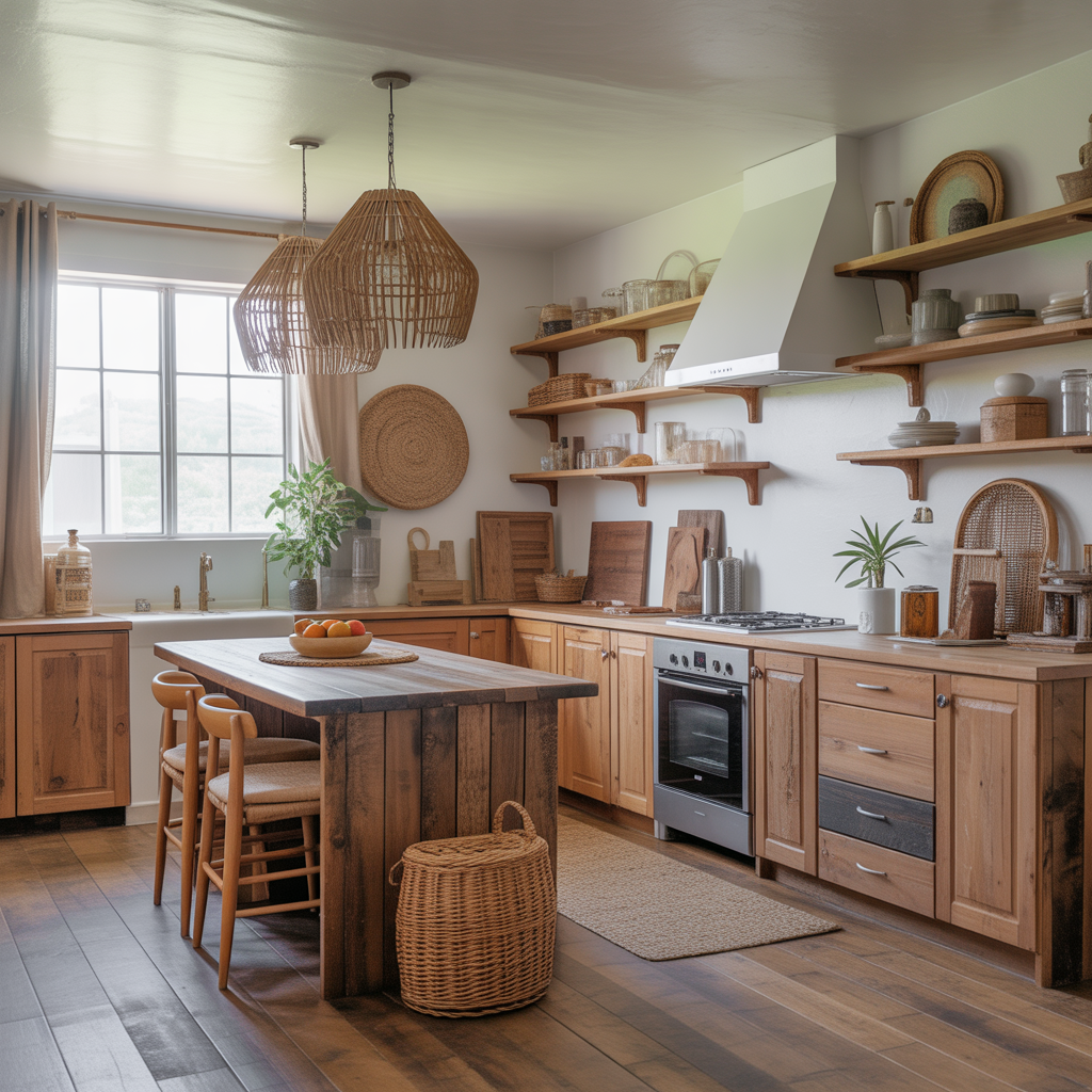 Boho Kitchen: 20 Inspiring Ideas to Create a Warm and Eclectic Space 2 Incorporate Natural Wood Elements