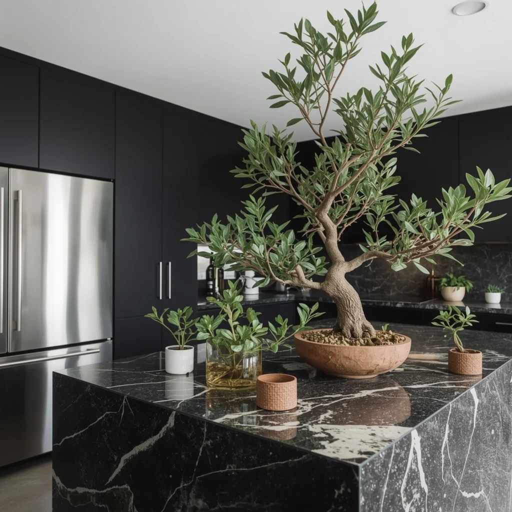 Black Japandi Kitchen: 25 Ideas for a Sophisticated Minimalist Space 11 Indoor Greenery for Balance