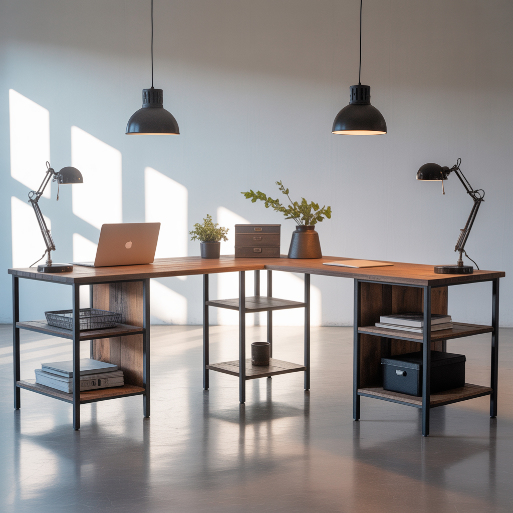 Small Home Office Double Desk :15 Ideas for smart and Productivity Style 10 Industrial Style Double Desk with Metal Frames