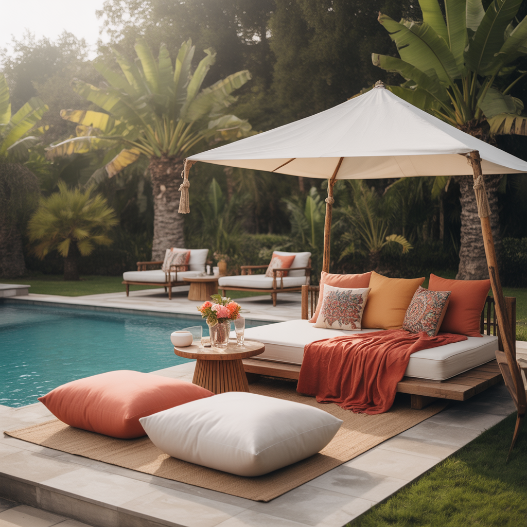 Boho Pool Area : 15 Stunning Ways to Transform Your Backyard Oasis 12 Install Outdoor Daybeds and Floor Cushions