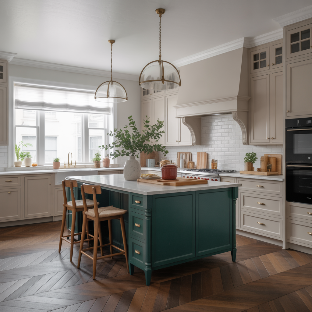 Kitchen Island with Bold Color Contrast
