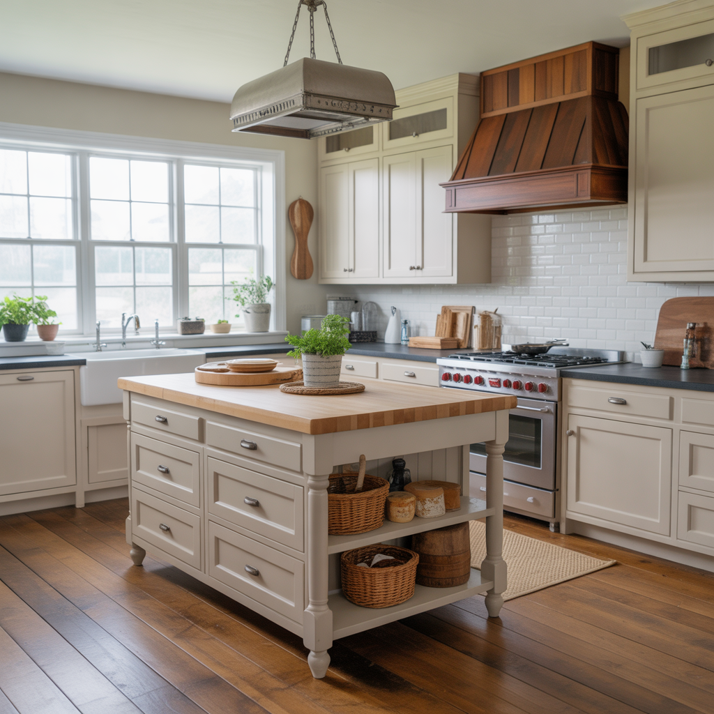 Kitchen Island with Butcher Block Countertop