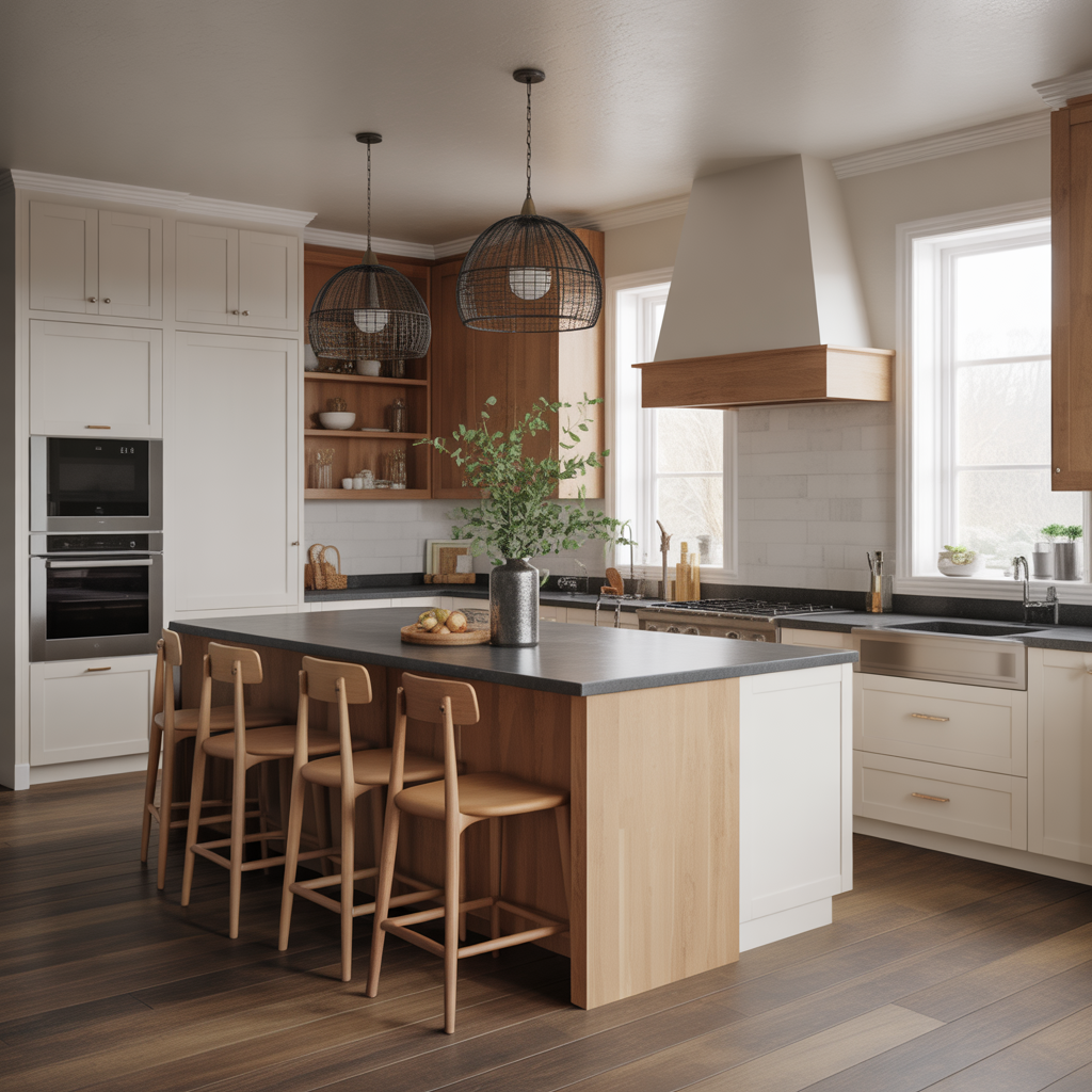 Kitchen Island with Dual Tones and Mixed Materials